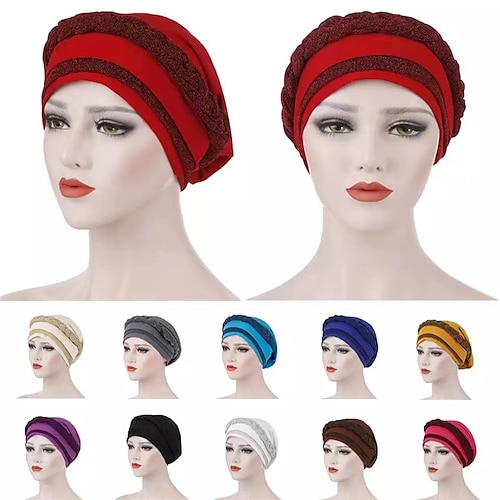 

India Muslim Women Hijab Hat Two Color Splicing Cap Braid Turban Headscarf Islamic Head Wrap Lady Beanie Bonnet Hair Loss Cover