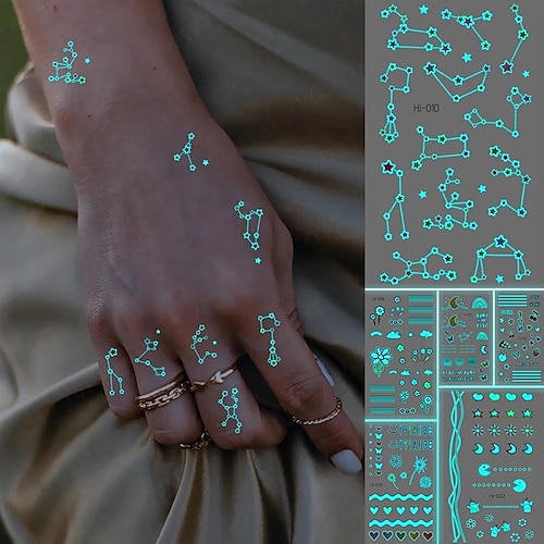 

6 PCS Blue Luminous Glow Tattoo Sticker Constellation Waterproof Temporary Tatoo Small Finger Wrist Fake Tatto For Body Art Women Kid