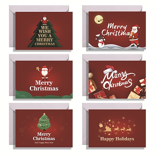 

6pcs Christmas Tree Santa Claus Snowman Card Congratulations Cards Thank You Cards for Gift Decoration Party with Envelope 7.95.9 inch Paper