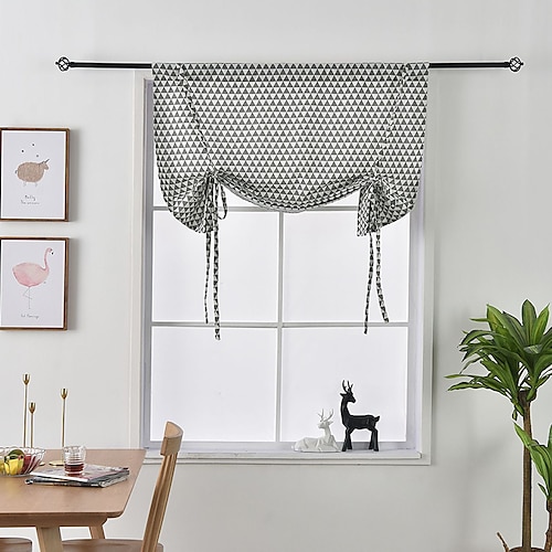 

1 Panel Tie Up Semi Blackout Curtain Adjustable Tie Up Curtain Valance Rod Pocket for Kitchen Windows