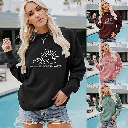 

Women's Sweatshirt Pullover Graphic Patterned Text Print Casual Sports Hot Stamping Casual Streetwear Hoodies Sweatshirts Wine Red Green White