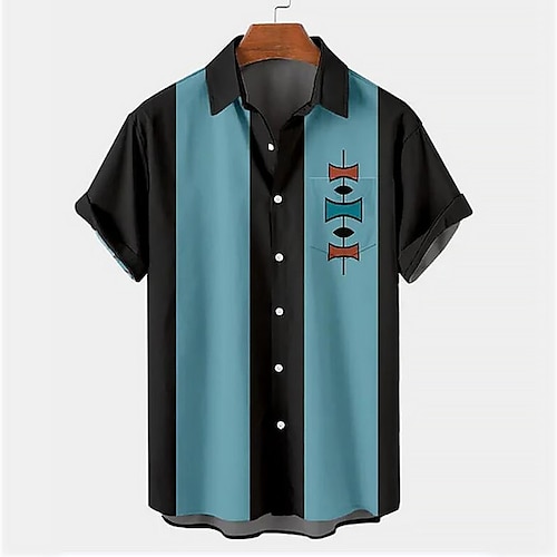 

Men's Shirt 3D Print Striped Turndown Street Casual Button-Down Print Short Sleeves Tops Designer Casual Fashion Breathable Blue / Summer / Spring / Summer