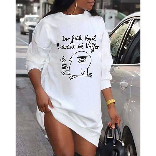 

Women's Shift Dress Short Mini Dress White Long Sleeve Print Letter Animal Print Fall Spring Crew Neck Casual Fashion 2022 S M L XL XXL 3XL