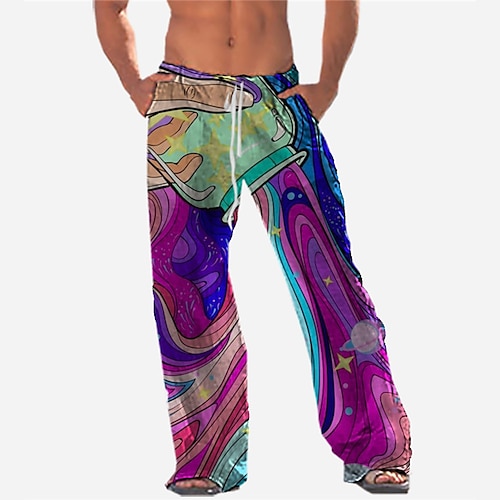 

Men's Trousers Beach Pants Drawstring Elastic Waist 3D Print Abstract Graphic Prints Comfort Soft Casual Daily Fashion Designer Purple / Elasticity