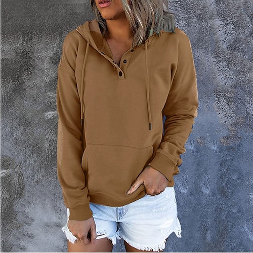 

women's clothing long-sleeved loose casual hooded drawstring pocket sweater