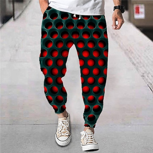 

Men's Joggers Trousers Beach Pants Drawstring Elastic Waist 3D Print Graphic Prints Geometry Comfort Breathable Sports Outdoor Casual Daily Streetwear Stylish Black-Red Micro-elastic / Elasticity