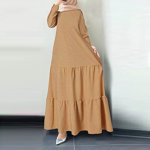 

Women's PolkaDotDress Maxi long Dress Green Black Yellow Red Long Sleeve Polka Dot Ruched Spring Summer Round Neck Basic Casual 2022 S M L XL XXL 3XL 4XL 5XL