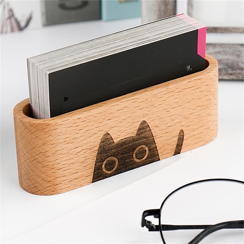 

Wooden Business Card Holder Desktop Business Card Stand With Pen Holders Name Card Display Case For Office Home Tabletop Desktop