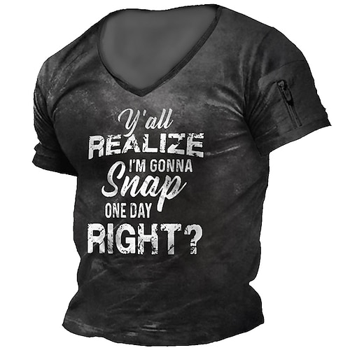 

Men's T shirt Tee 3D Print Graphic Patterned Letter V Neck Street Casual Zipper Print Short Sleeve Tops Designer Fashion Classic Comfortable Black / Summer