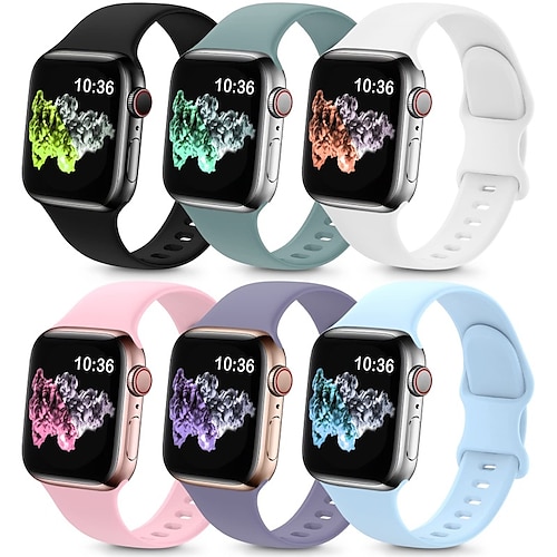 

6 Pack Smart Watch Bands Compatible with Apple Watch Band 38mm 40mm 41mm 42mm 44mm 45mm Men Women Soft Silicone Sport Strap for iWatch Series 7 6 5 4 3 SE