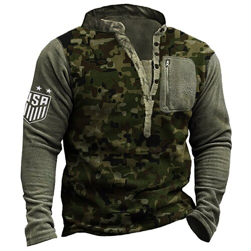 

Men's Sweatshirt Pullover Graphic Patterned Camouflage Zipper Print Casual Daily Sports 3D Print Basic Streetwear Hoodies Sweatshirts Army Green