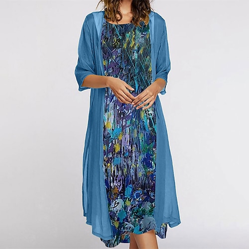 

robe droite pour femme robe midi bleu gris bleu foncé demi manches automne floral papillon tie dye imprimer printemps été col rond élégant mature lâche 2023 m l xl xxl 3xl 4xl