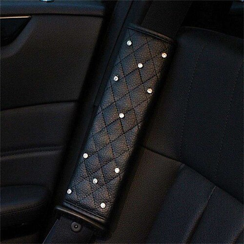 

Leather Seat Belt Shoulder Pads Cover with Crystal Bling Bling Rhinestones Seat Belt Cover for Girls Lady Universal Fit