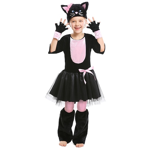

Kids Girls' Halloween Clothing Set 4 Pieces Half Sleeve Black Color Block Patchwork School Cosplay Costumes Daily Costume 3-8 Years