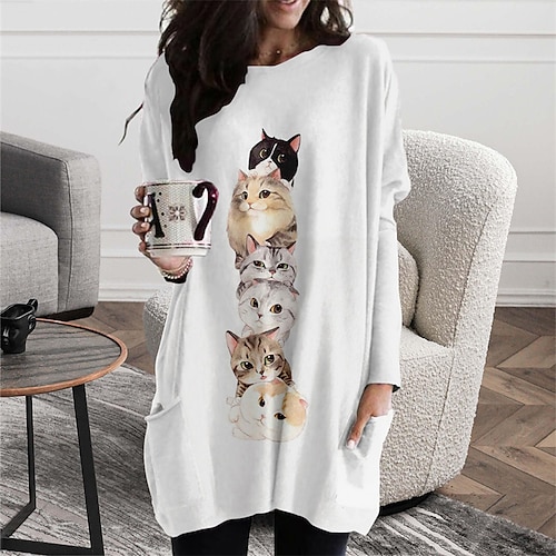 

Femme Robe t-shirt Demi Manches Hiver Automne Poche Imprimer Animal Col Ras du Cou Fin de semaine Ample 2022 Noir Rose Claire Marron clair Orange Blanche XS S M L XL XXL 3XL 4XL