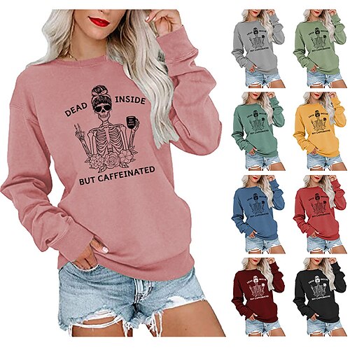 

Women's Sweatshirt Pullover Skeleton Letter Print Casual Sports Hot Stamping Casual Streetwear Hoodies Sweatshirts Wine Red Green White
