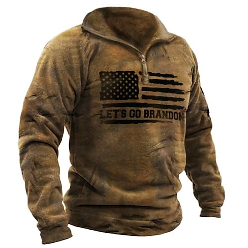 

Men's Sweatshirt Pullover Graphic Patterned National Flag Zipper Print Casual Daily Sports 3D Print Basic Streetwear Hoodies Sweatshirts Brown