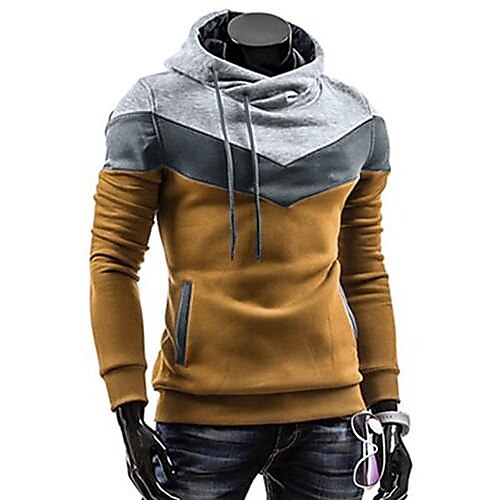 

Men's Plus Size Hoodie Color Block Turtleneck Daily Sports Weekend Active Hoodies Sweatshirts Long Sleeve Slim Camel Black Dark Gray / Fall / Winter / Spring