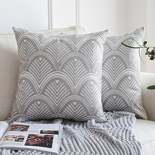 

1 pc Geometric Embroidered Pillowcase Polyester Pillow Cover Grey Simple Modern Square Traditional Classic