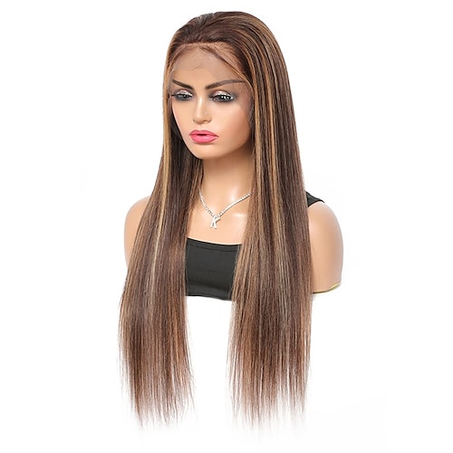 

360 Lace Front Wigs Human Hair Straight Ombre Highlight Human Hair Wigs for Black Women Honey Blonde Straight Brazilian Virgin Human Hair Pre Plucked with Baby Hair 150% Density