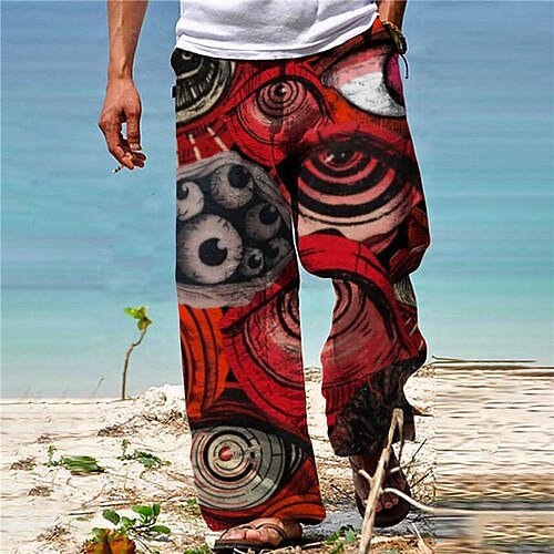 

Men's Trousers Beach Pants Drawstring Elastic Waist 3D Print Abstract Graphic Prints Comfort Soft Casual Daily Fashion Designer Red / Elasticity