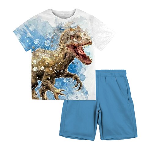 

Kids Boys T-shirt Shorts Clothing Set 2 Pieces Short Sleeve Blue Army Green Orange Dinosaur Horse Animal Crewneck Print Street Sports Vacation Fashion Comfort Cool Daily 3-13 Years