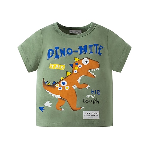 

Barn Gutt T skjorte T-skjorte Tegneserie Bokstaver Dinosaur Kortermet Crewneck Barn Topp Avslappet Mote Daglig Sommer Gul 2-8 år