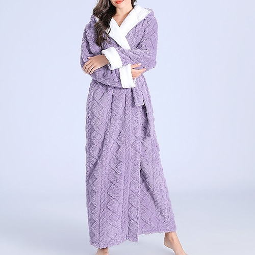 

Women's Pajamas Winter Robes Gown Bathrobes Nighty Pure Color Comfort Soft Home Polyester Hoodie Long Sleeve Pocket Winter Fall Green Blue / Flannel / Pjs