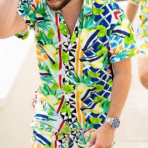 

Men's Shirt Print Graphic Patterned Fruit Turndown Street Daily Button-Down Print Short Sleeve Tops Casual Fashion Breathable Comfortable Green