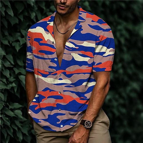 

Men's Shirt 3D Print Camouflage Turndown Street Casual Button-Down Print Short Sleeve Tops Designer Casual Fashion Breathable Red / Summer / Spring / Summer