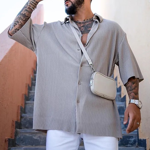 

Men's Shirt Solid Color Turndown Street Daily Button-Down Half Sleeve Tops Casual Fashion Comfortable Gray