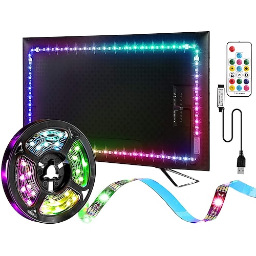 

4m 13.1ft LED RGBIC Rainbow LED Strip Light USB TV Backlight Including 24 Key IR Controller PC Display Bedroom Game Home Atmosphere Light