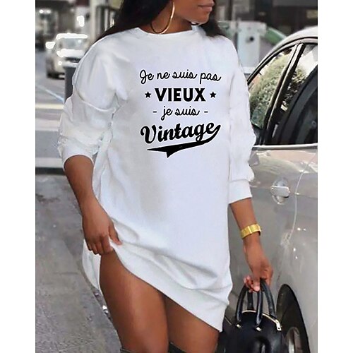 

Women's Shift Dress Short Mini Dress White Long Sleeve Letter Print Fall Spring Crew Neck Casual Fashion 2022 S M L XL XXL 3XL