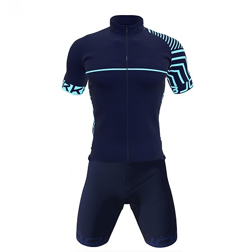 

21Grams Men's Cycling Jersey with Shorts Short Sleeve Mountain Bike MTB Road Bike Cycling Dark Blue Stripes Bike Clothing Suit 3D Pad Breathable Quick Dry Moisture Wicking Back Pocket Polyester