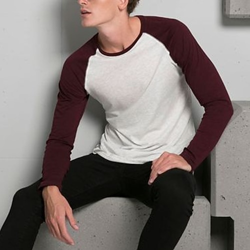 

Men's T shirt Tee Patchwork Crew Neck Street Casual Patchwork Long Sleeve Tops Fashion Breathable Comfortable Big and Tall White / Summer / Spring / Summer