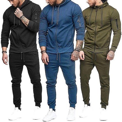 

Men's Tracksuit 2 Piece Cowl Neck Cotton Solid Color Sport Athleisure Clothing Suit Long Sleeve Warm Breathable Quick Dry Soft Comfortable Everyday Use Street Casual Athleisure Daily Activewear