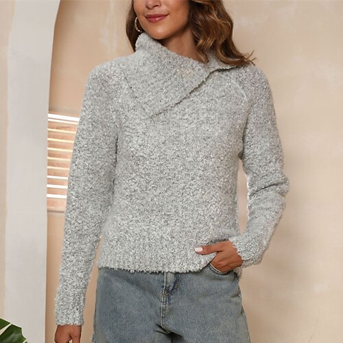 

Women's Pullover Sweater Jumper Knit Knitted Button Solid Color Shirt Collar Stylish Casual Daily Going out Fall Winter Green Black S M L / Long Sleeve / Regular Fit