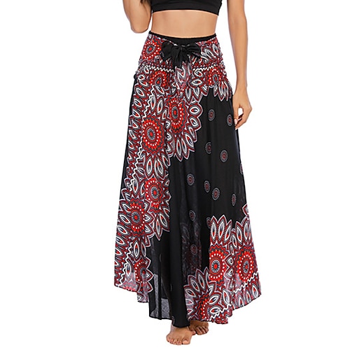 

Women's Skirt Swing Long Skirt Maxi Viscose Black Wine Blue Green Skirts Autumn / Fall Print Fashion Boho Summer Causal One-Size