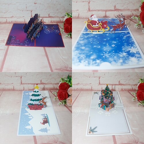 

2pcs Christmas Tree Reindeer Santa Claus Card 3D Pop-Up Cards Congratulations Cards for Gift Decoration Party 3D with Envelope 125.9 inch Paper