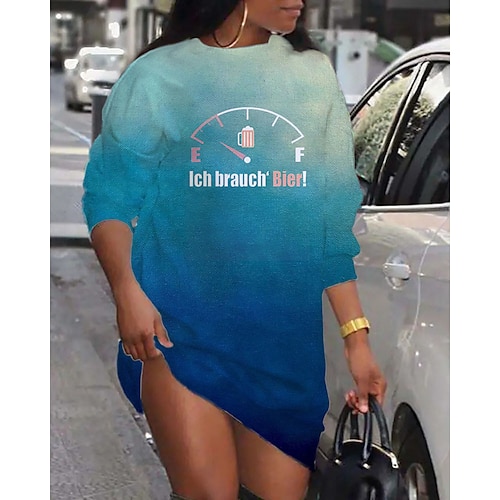 

Women's Shift Dress Short Mini Dress Blue Long Sleeve Color Gradient Letter Print Fall Spring Crew Neck Casual Fashion 2022 S M L XL XXL 3XL