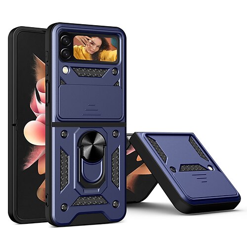 

Phone Case For Samsung Galaxy Back Cover Z Flip 4 Z Flip 3 Portable Ring Holder Card Holder Slots Lines / Waves Solid Colored Geometric Pattern TPU PC