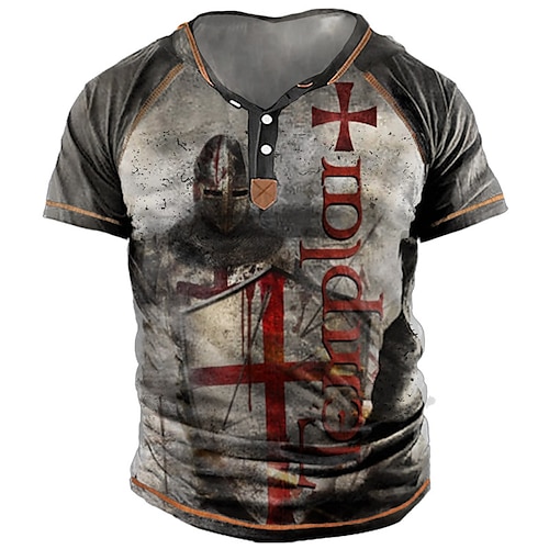 

Men's Unisex T shirt Tee Templar Cross Graphic Prints Soldier Hooded Black Gray 3D Print Outdoor Street Short Sleeve Button-Down Print Clothing Apparel Sports Designer Casual Big and Tall