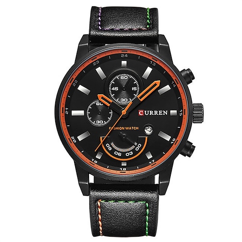 

CURREN Quartz Watch for Men Analog Quartz Stylish Stylish Formal Style Waterproof Calendar Fake Three Eyes Six Needles Alloy PU Leather Fashion