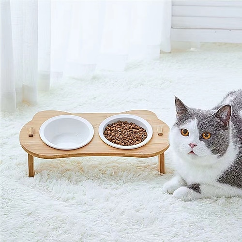 

Pet Cat Bowl Automatic Feeder Food Bowl With Water Fountain Double Bowl Drinking Raised Stand Dish Bowls For Cats