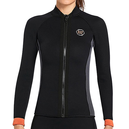 

Dive&Sail Women's Wetsuit Top Wetsuit Jacket 3mm SCR Neoprene Top Thermal Warm UPF50 Breathable High Elasticity Long Sleeve Front Zip - Swimming Diving Surfing Scuba Patchwork Spring Summer Winter