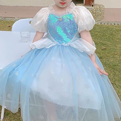 

Kids Little Girls' Dress Cartoon Graphic Patterned A Line Dress Daily Vacation Sparkle Print Light Blue Asymmetrical Short Sleeve Beautiful Cute Dresses Spring Summer Regular Fit 2-8 Years