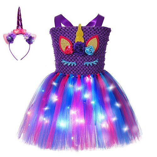 

Kids Little Girls' Dress Color Block A Line Dress Party Performance Mesh Sparkle Purple Asymmetrical Sleeveless Princess Sweet Dresses Summer Regular Fit 4-12 Years