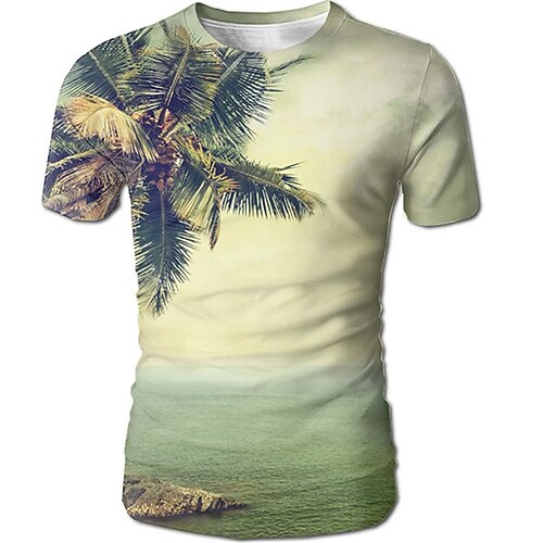 

Men's Unisex T shirt Tee 3D Print Graphic Patterned Coconut Tree Crew Neck Street Daily Print Short Sleeve Tops Designer Casual Vintage Big and Tall Green / Summer / Summer