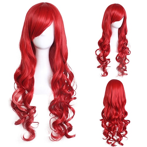 

parrucca cosplay anime parrucca capelli ricci lunghi 80 cm rosso halloween