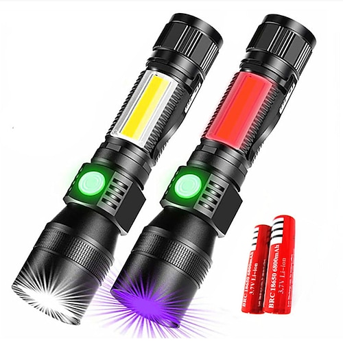 

UV Flashlight Rechargeable Black Light Flashlights Super Bright Pocket-Sized T6 LED Torch with Clip Water Resistant 7 Modes for Pet Clothing Detection/Emergency/Camping 1pack/2pack Battery Include